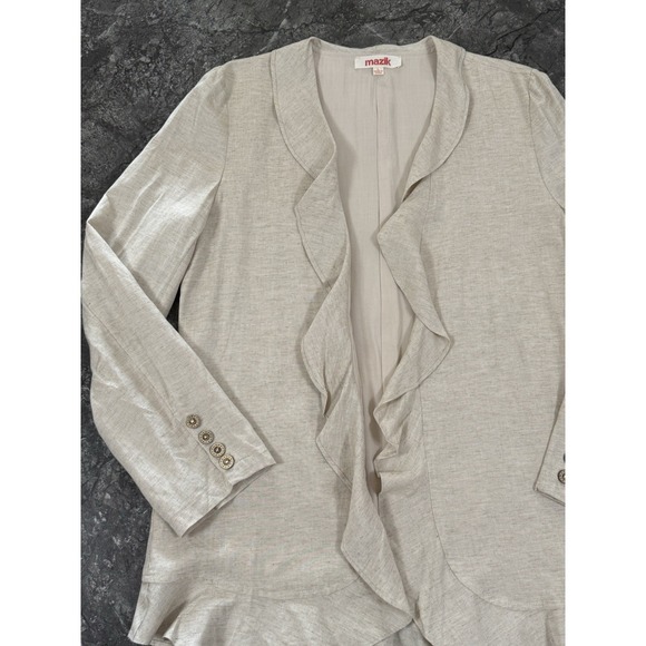 Mazik Womens Flax Ruffle Front Cardigan Lined Natural Sz L - Picture 3 of 11